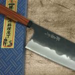 Sakai Takayuki Tokujyo Supreme (White 2 steel) Kurouchi Wide Bunka Knife (180mm) with Bubinga & Ebony Handle
